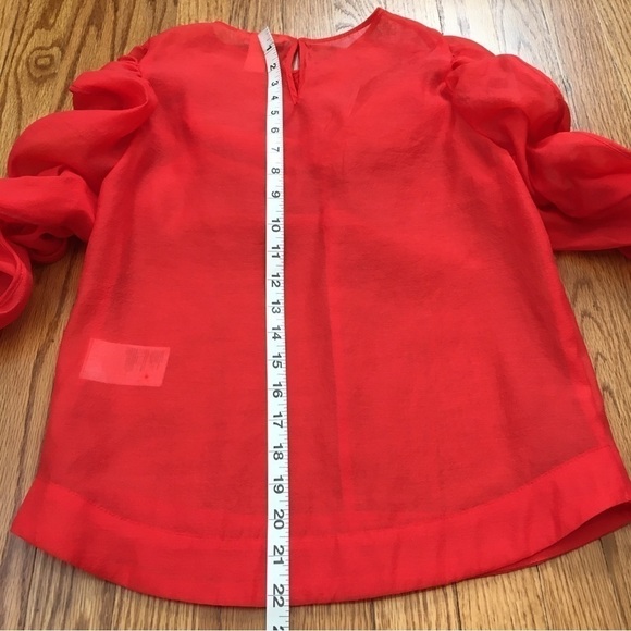 H&M Georgette Red Top V-neck Puff sleeves blouse - Picture 14 of 16